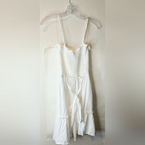 Row-A White Smocked Sundress with Tie Back